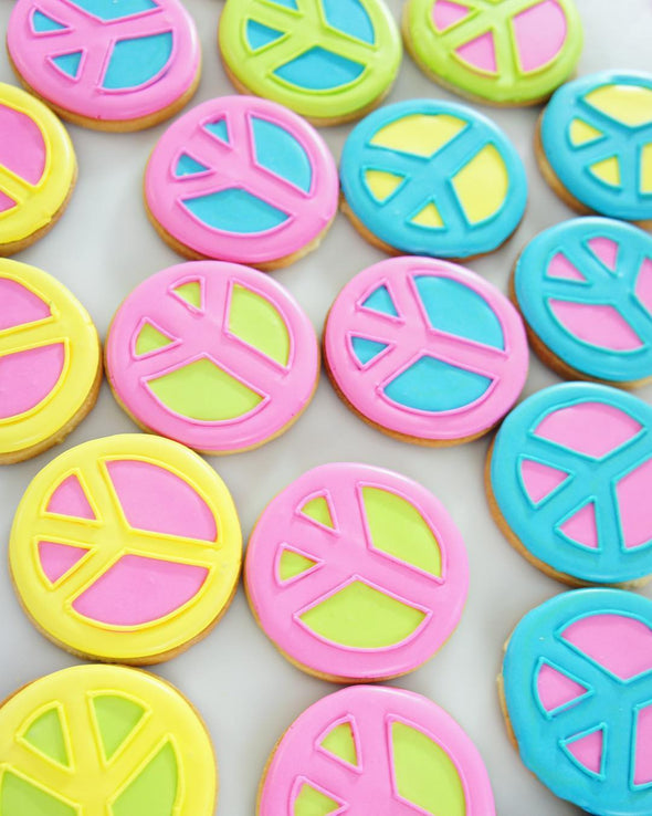 Neon Rave Peace Sign Cookies - Tuck Box Cakes