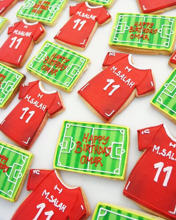 Football Shirt and Pitch Cookies - Tuck Box Cakes