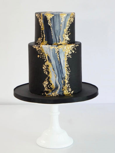 Black, marble and gold leaf cake