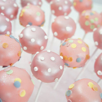 Pink confetti cake pops - Tuck Box Cakes