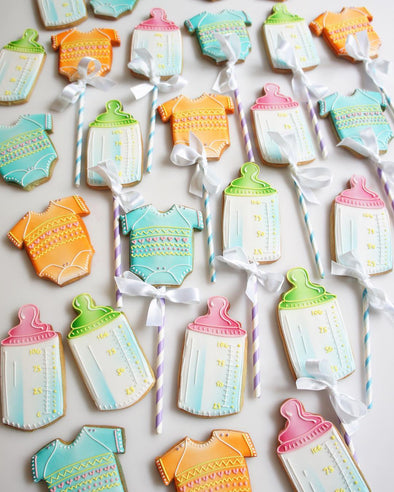 Baby Grow And Milk Bottle Cookie Pops - Tuck Box Cakes