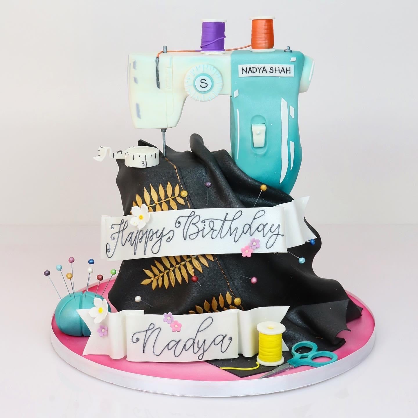 Sewing theme cake with Singer machine on top with buttons threads.JPG  Hi-Res 720p HD