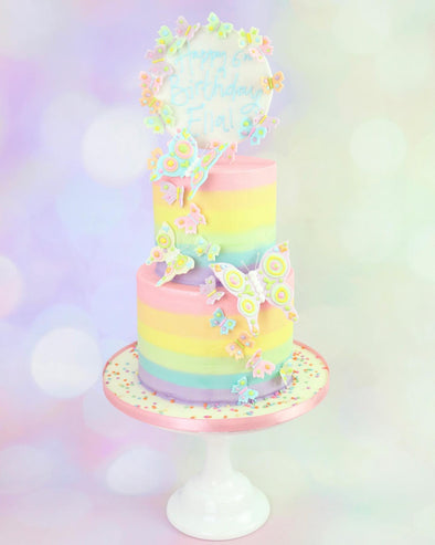 Pastel rainbow butterfly cake