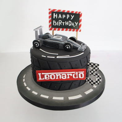 Formula one car tyre cake